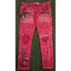 Ostakt Denim Zipper Multi-pockets Jeans Red Men’s Size 34/32